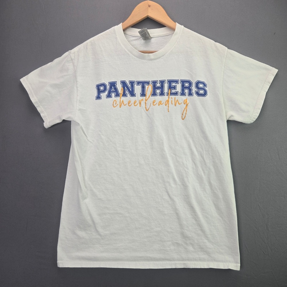 Gildan T-Shirt Panthers Cheerleading Graphic Size M White Short Sleeve Cotton